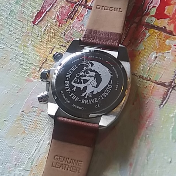 Diesel men's brown leather black face watch - Picture 7 of 7